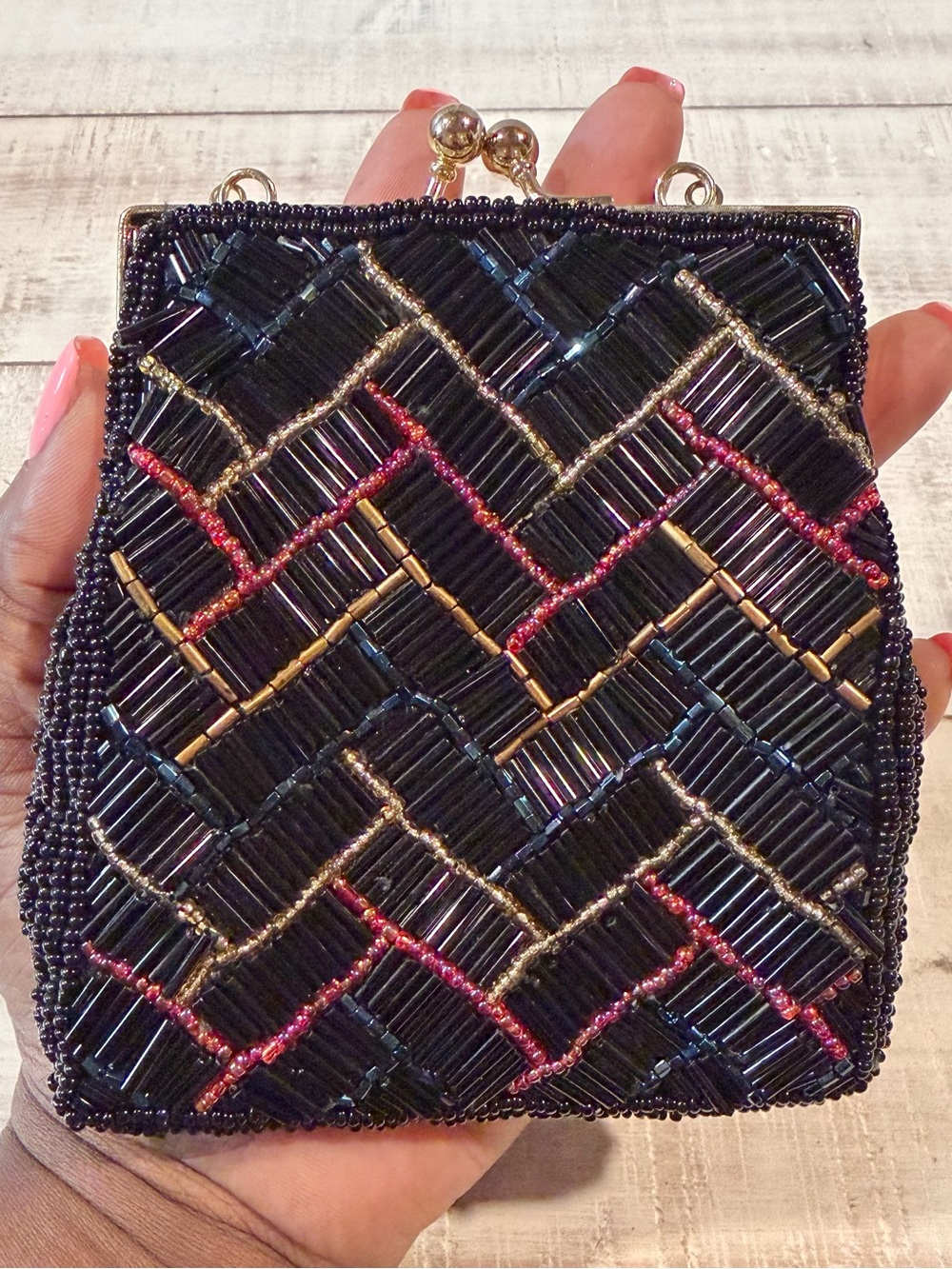Vintage La Regale Beaded Coin Purse Crossbody Mini Clutch Gatsby Art Deco Formal - Picture 3 of 15